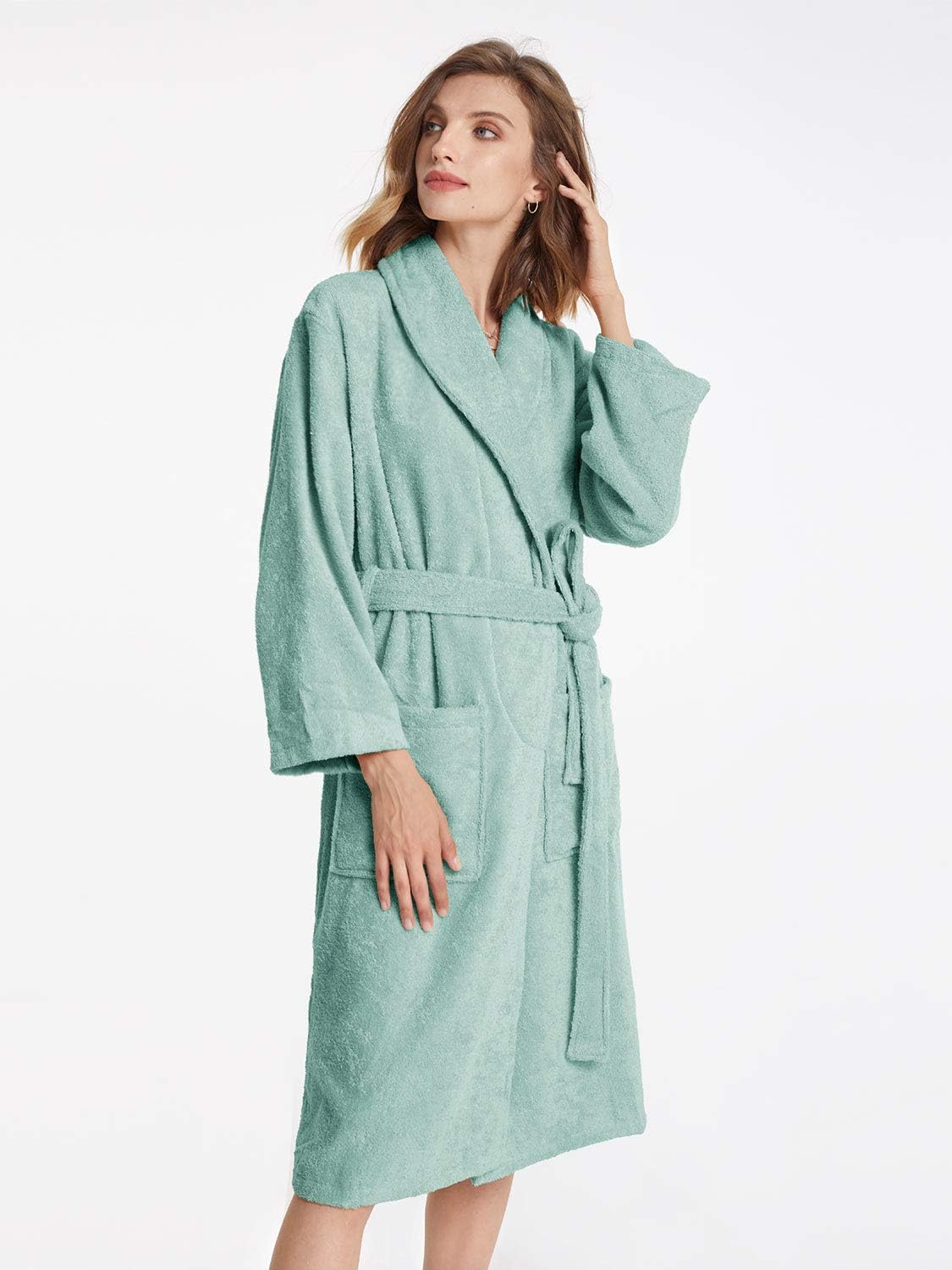 SIORO Women Cotton Terry Cloth Robes, Soft Plush Spa Bathrobe with Shawl Collar, Towel nightgrown Bath for Pool, Gym, Travel