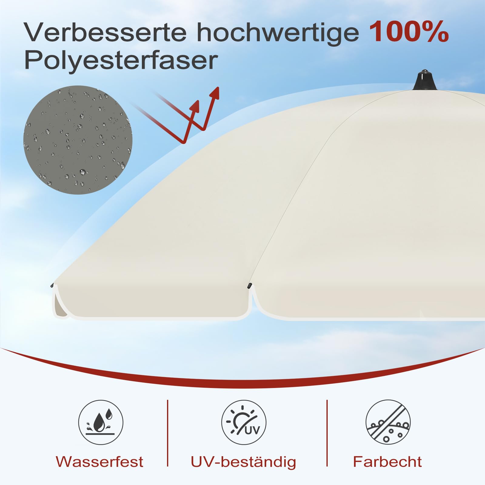 Laneetal Sonnenschirm Strand φ135/155/175 cm, UV-Schutz UPF 50+, höhen- und neigungsverstellbar, tragbar mit Tragetasche, runder Sonnenschirm für Balkon Garten Strand