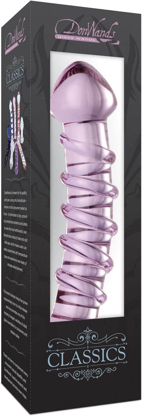 Don Wand Glass Pleasue Wand, Curved with Mush Tip, Purple Swirl