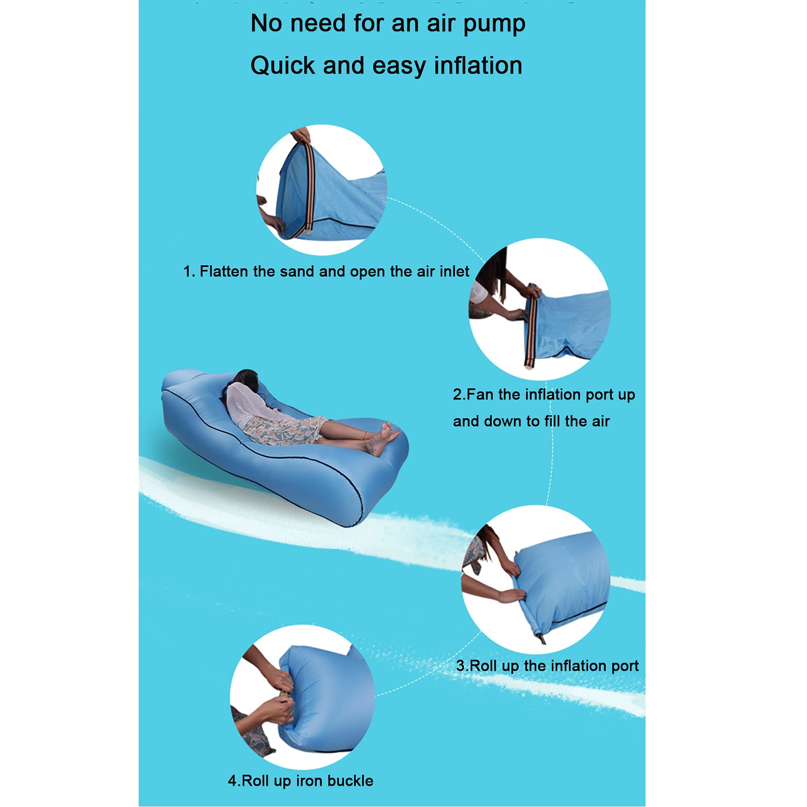 Inflatable Lounger Sofa Air Portable, Water Proof for Backyard Beach Travelling,Camping, No Air Pump Required, Collapsible, Wine Red,L(length190cm)