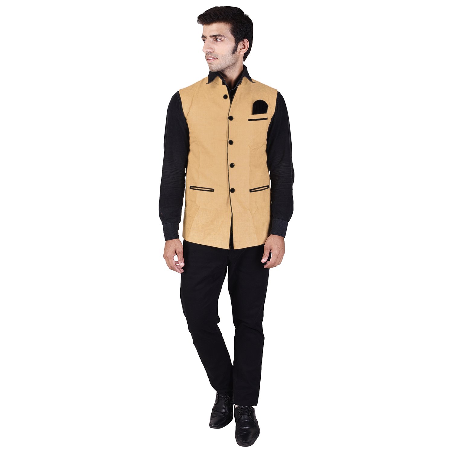 veera paridhaan Men's Solid Peach Jute Nehru Jacket-picture-17
