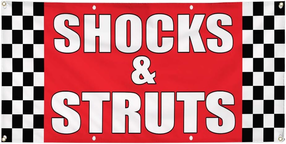 Vinyl Banner Sign Shocks & Struts Auto Body Shop Car Repair Marketing Advertising Red - 24inx48in, 4 Grommets, Set of 2