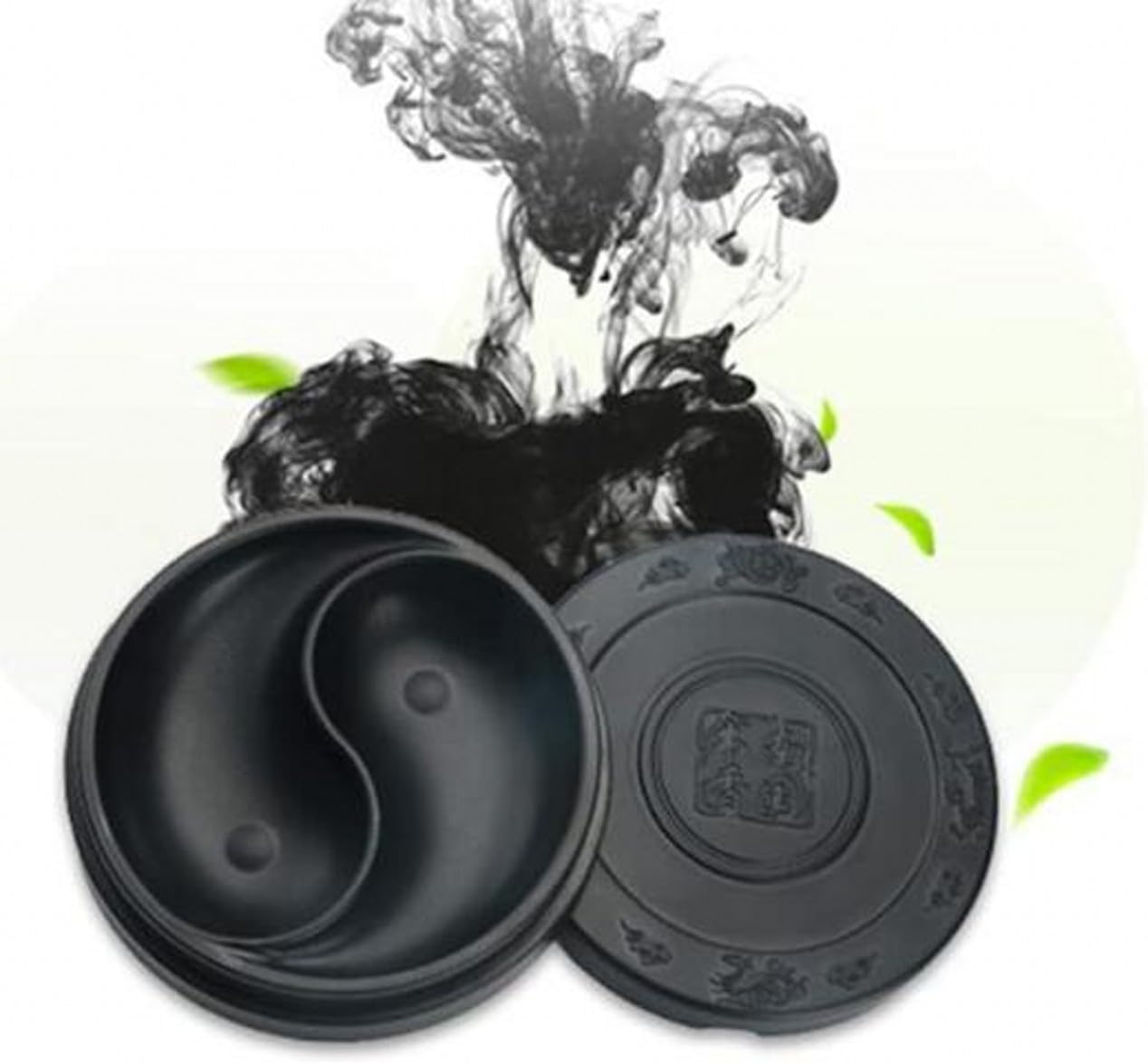 Chinese Calligraphy Ink Stone Retro Inkwell Inkstone Round Sumi Drawing Ink Dish Ink Well Ink Tray Painting Inkslab with Lid for Calligraphy Painting Practice, Dia. 4", 10PCS