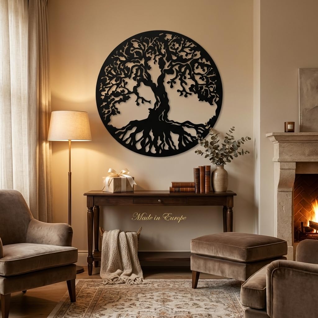 MetalArtWallDecor Arbre de Vie Décoration Murale en métal, 59,7 cm, Noir