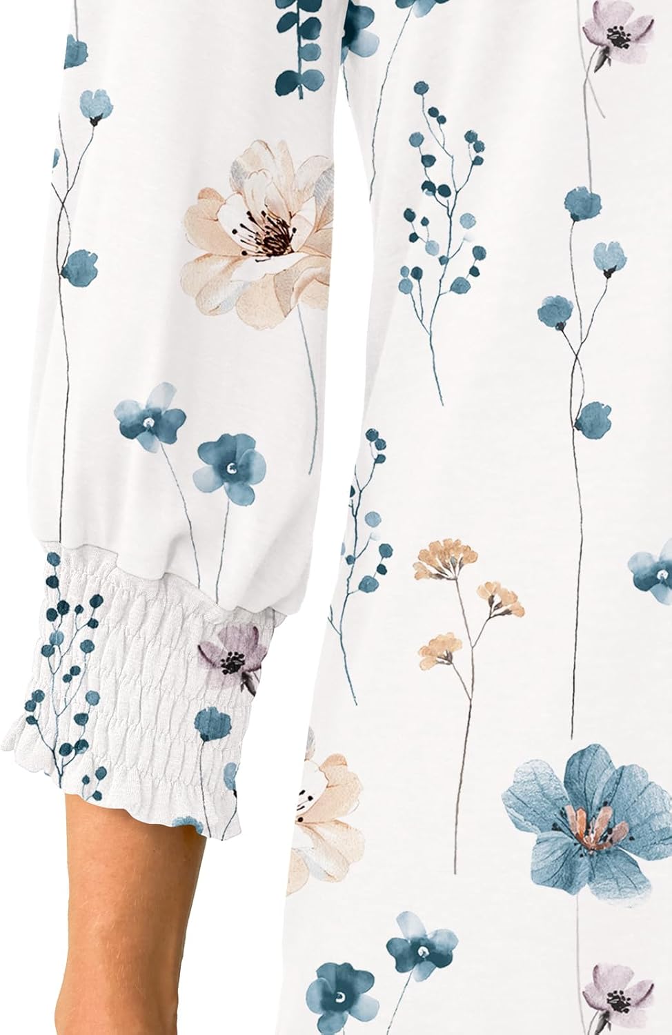 Womens 3/4 Sleeve Shirts V Neck Dressy Casual Spring Summer Blouses with Smocked Cuffs - Image 5