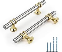 Vista 67 de Rergy Manijas de Gabinete Tiradores de Cajón y Pomos, Paquete de 5 Níquel Cepillado y Oro Centro de Orificio de 3 Pulgadas, Herrajes de Cocina