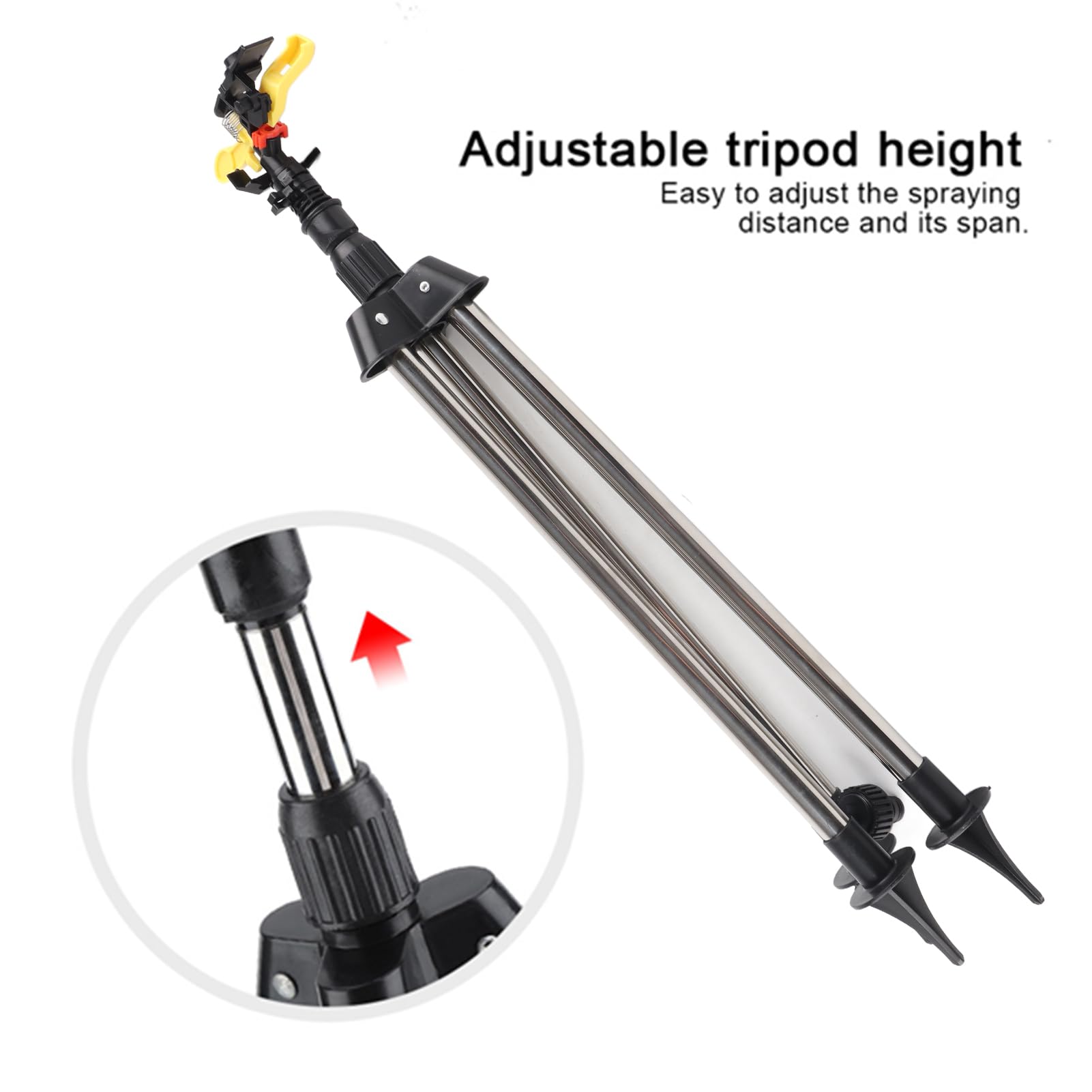 Herramienta de riego por Agua con trípode de Acero Inoxidable, automático de aspersión Ajustable, rociador Giratorio de 360 Grados para jardín y césped con Boquilla