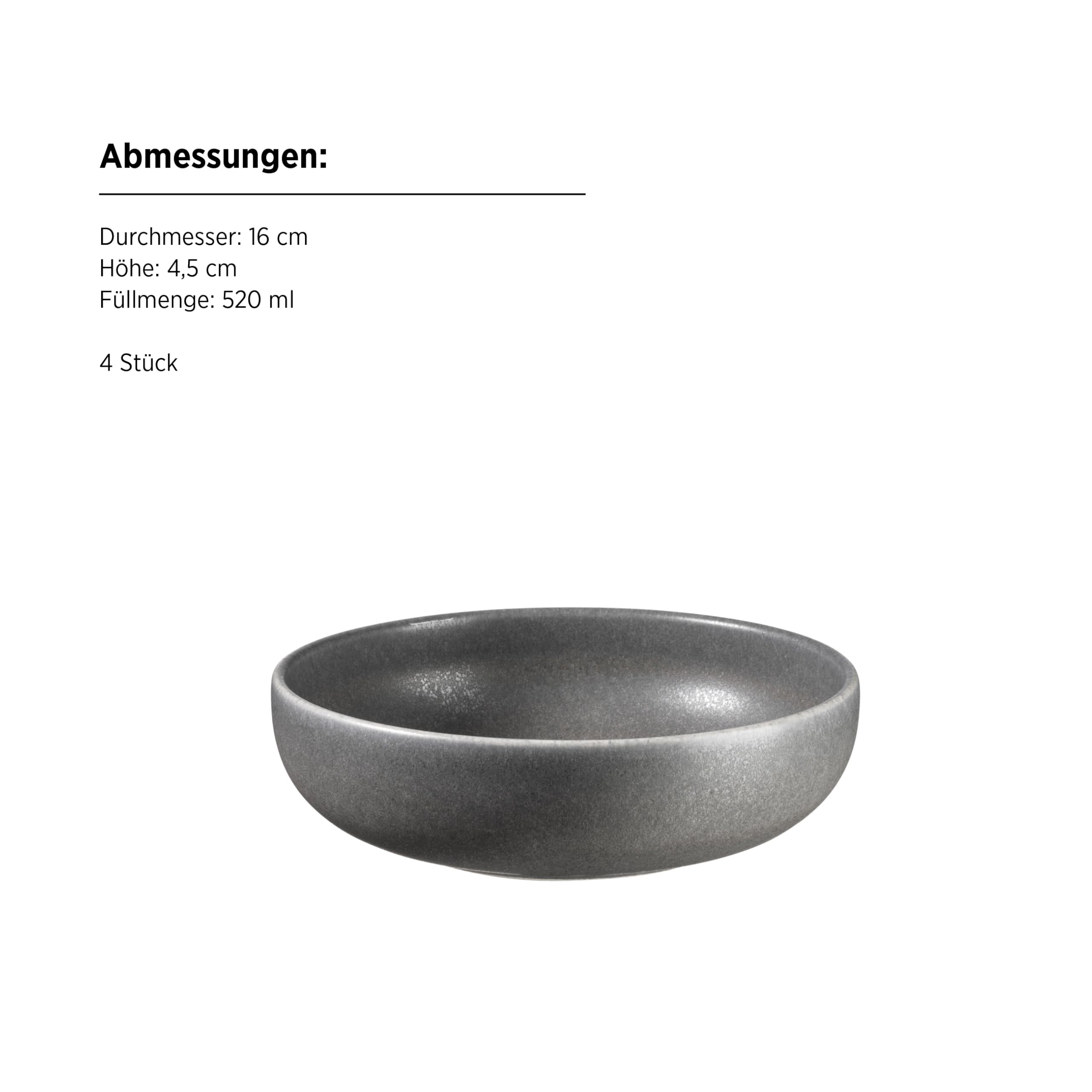 MÄSER Serie Unico, Schüsseln für 4 Personen, Schüsseln für Müsli und Salate, Steinzeug, anthrazit
