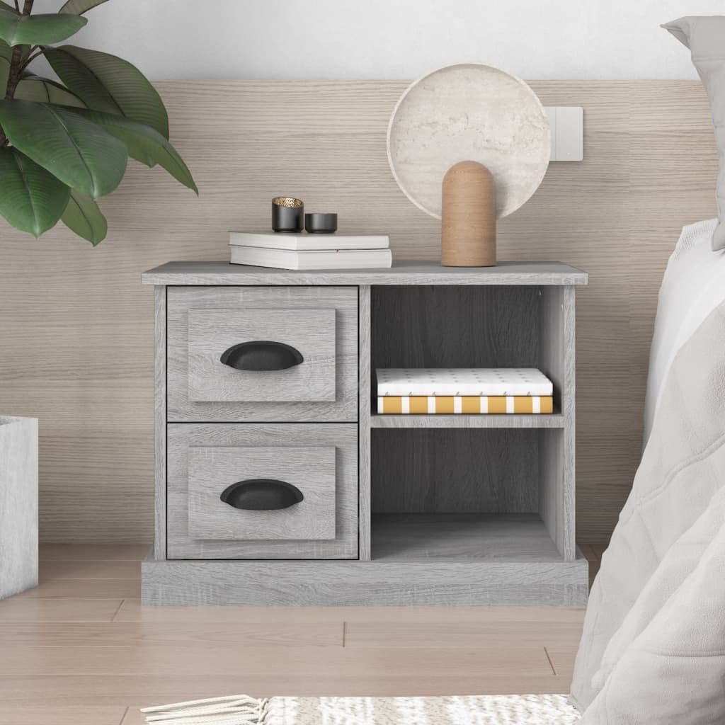 Table de chevet gris Sonoma 60 cm avec 2 tiroirs et niches de rangement en bois pour chambre