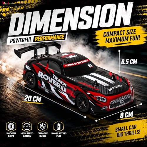 Image of VikriDA High Speed Remote Control Racing Car, Red RC Rapid Drift | 5 Channel, Rechargeable, Simulation Mist Spray, Light