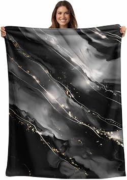 Blake Gray Marble Flannel Fleece Throw Blanket for Couch Chair Sofa Bed, Lightweight Soft Blanket for Women Men, Modern Abstract Art Marble Crack Warm Cozy Blankets for All Season 60" x 80"