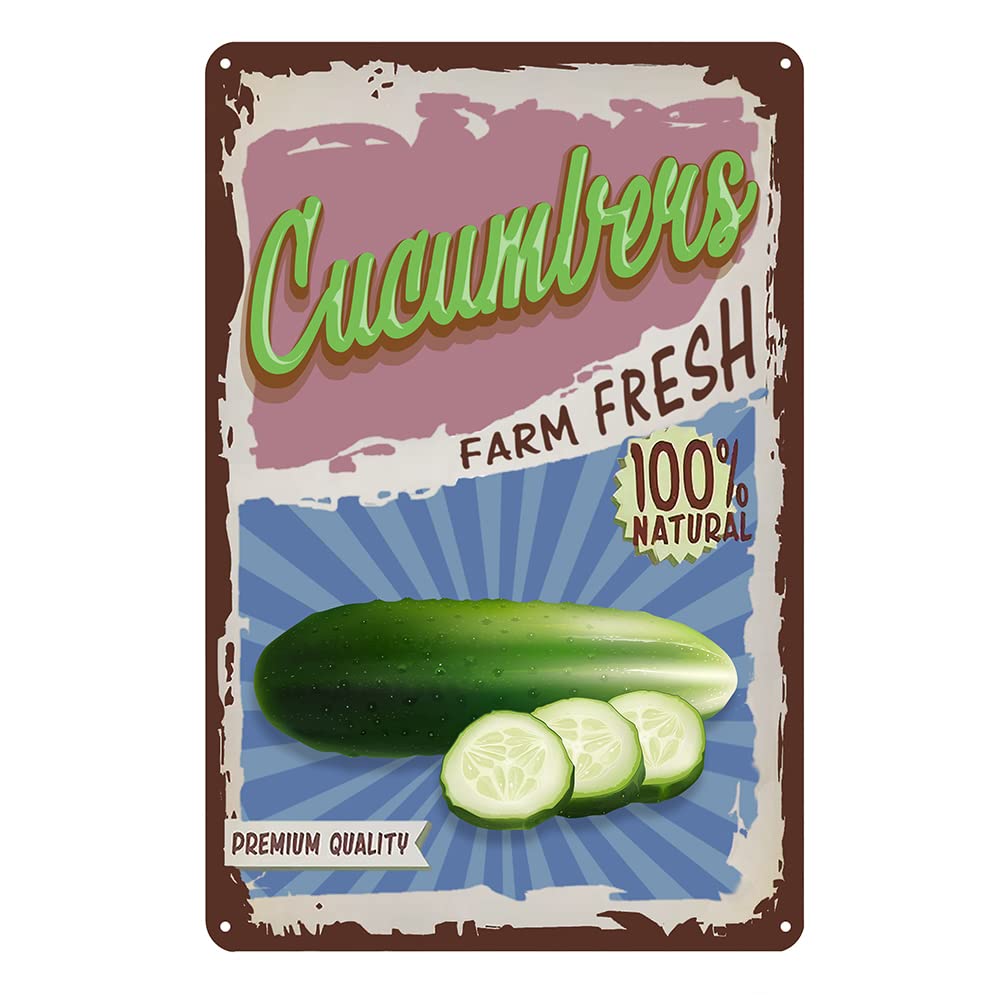 SMAZDFXX Vintage Vegetable Cucumber Tin Signs Kitchen Metal Signs Garden Wall Decor Farm Fresh Wall Signs 12"x16"