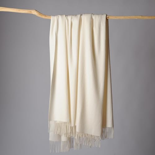 CUDDLE DREAMS Premium Cashmere Throw Blanket with Fringe (Ivory) |