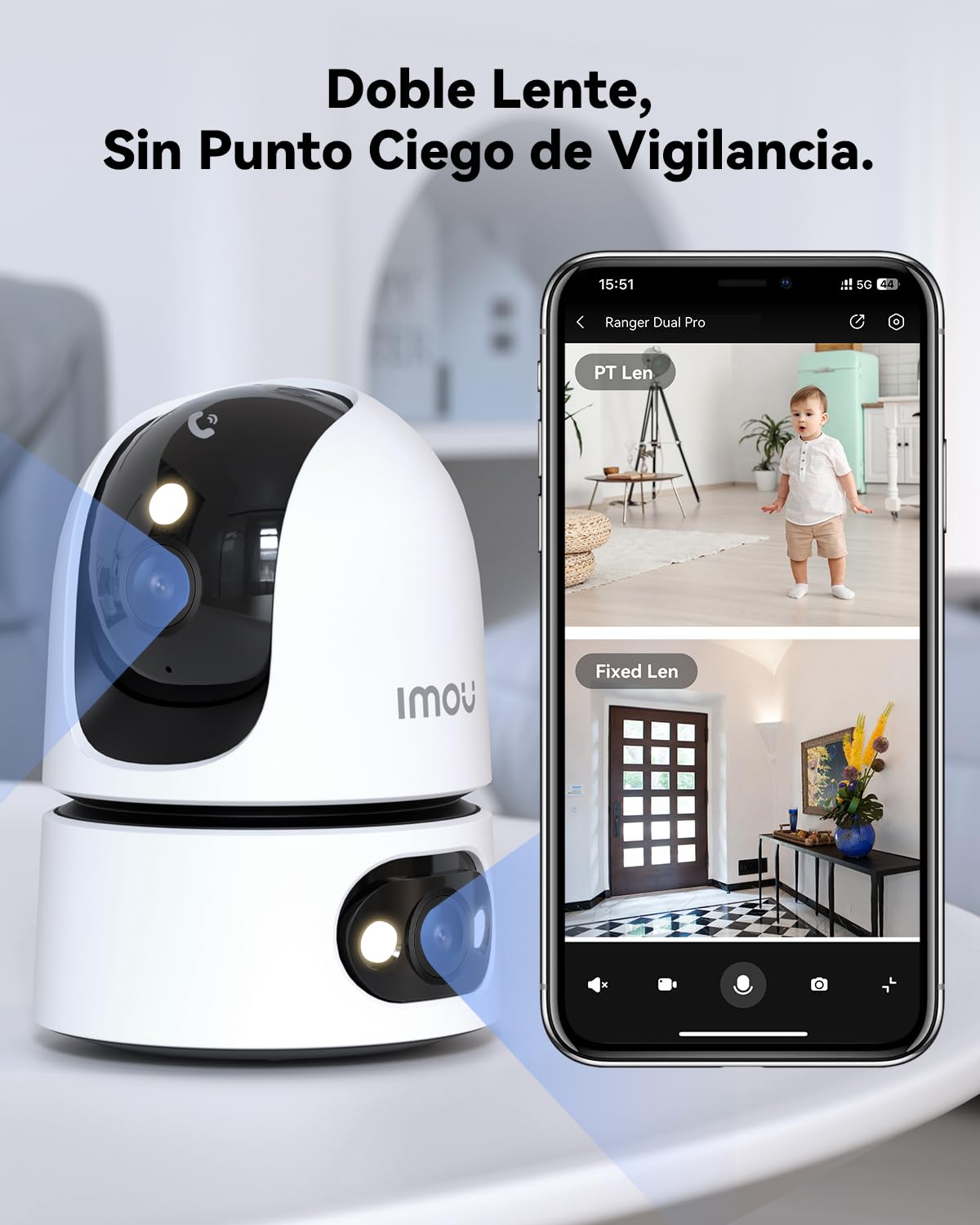 Imou Cámara Vigilancia 2.4/5GHz WiFi Interior Doble Lente 4MP Fijo+4MP PT, Cámara IP WiFi 360° con Visión Nocturna, Detección de Humano/Sonido Anormal, Seguimiento Automatico, Audio Bidireccional