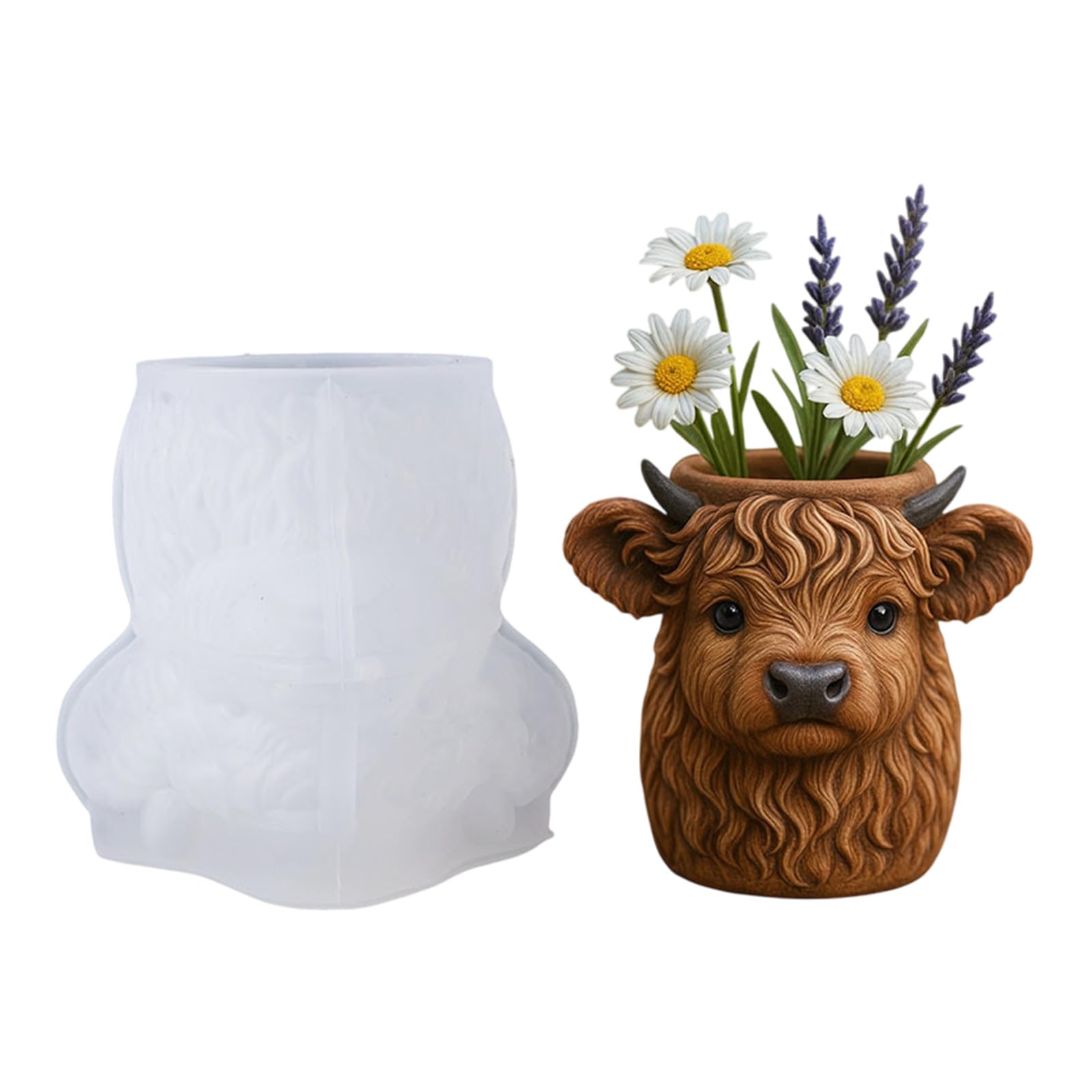 NEWFT Versatile Silicone Mold with Cow Designs for Creating Resin Concrete Flower Pots Decoration Items Craft Projects