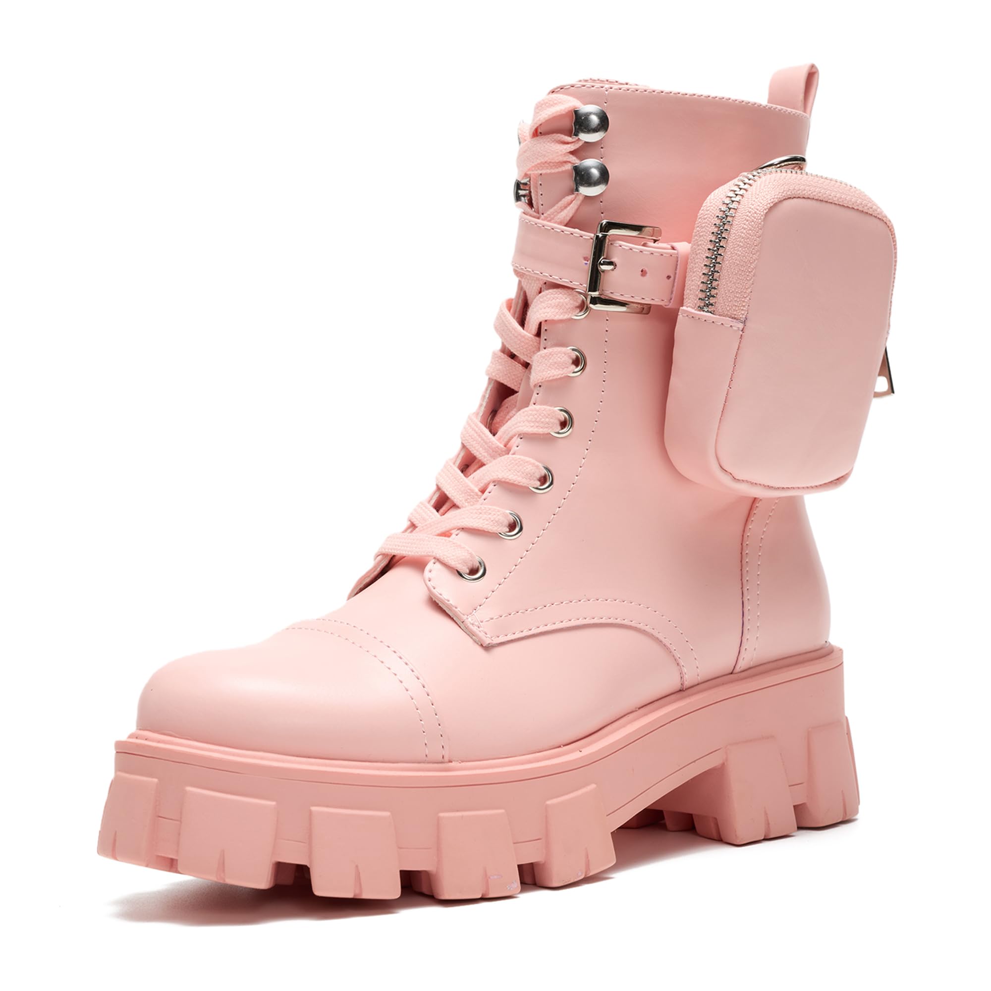 Cape Robbin Women's Combat Boots - Ankle Booties with Side Zipper, Pouch, Chunky Platform & Lace-Up Design (Monalisa)