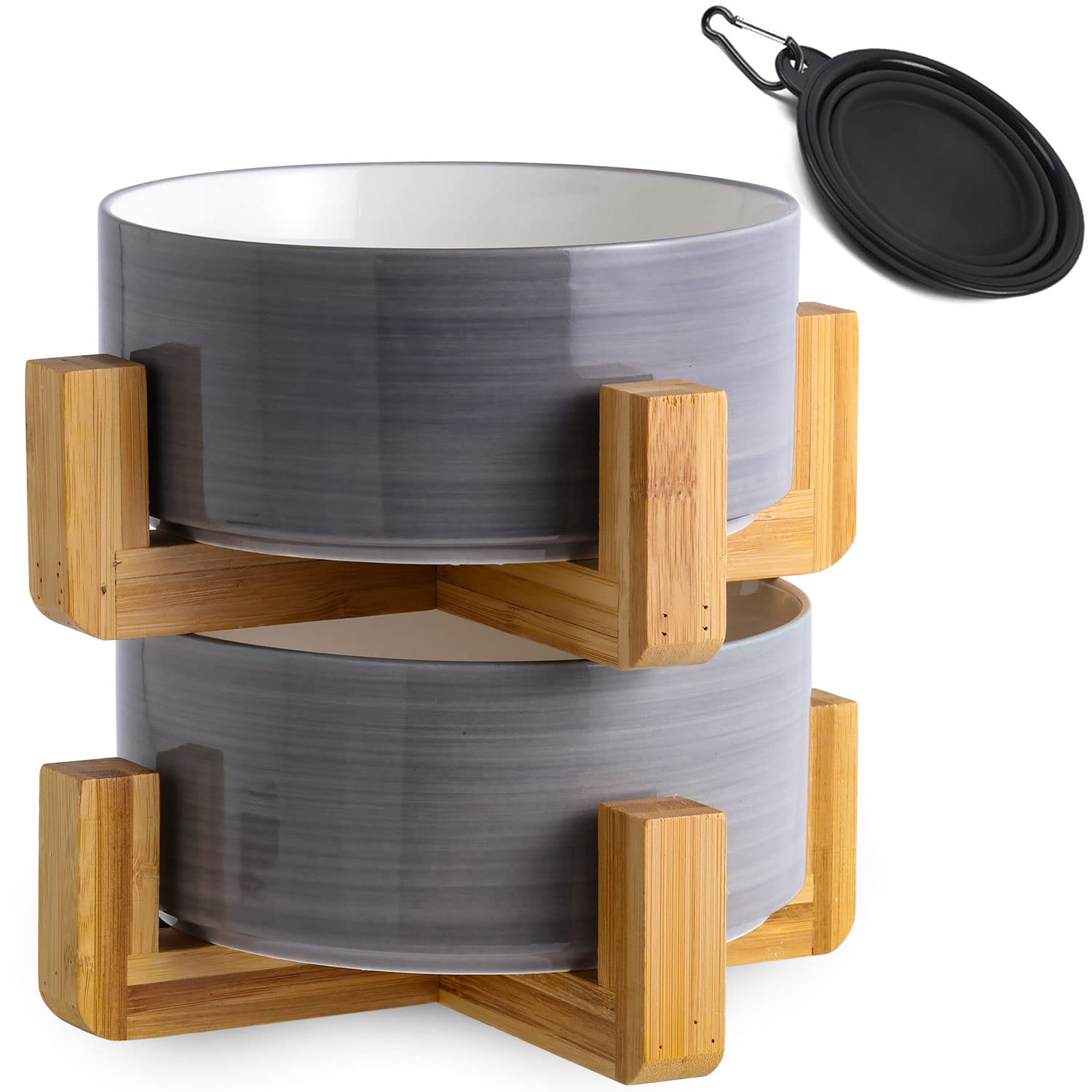 Petygooing Ceramic Cat Dog Bowl Set with Stand,Small Dog Bowls,Pet Food and Water Dish, Anti Slip Set of 2 Cat Bowls-Cute Modern Pet Food Dish Small