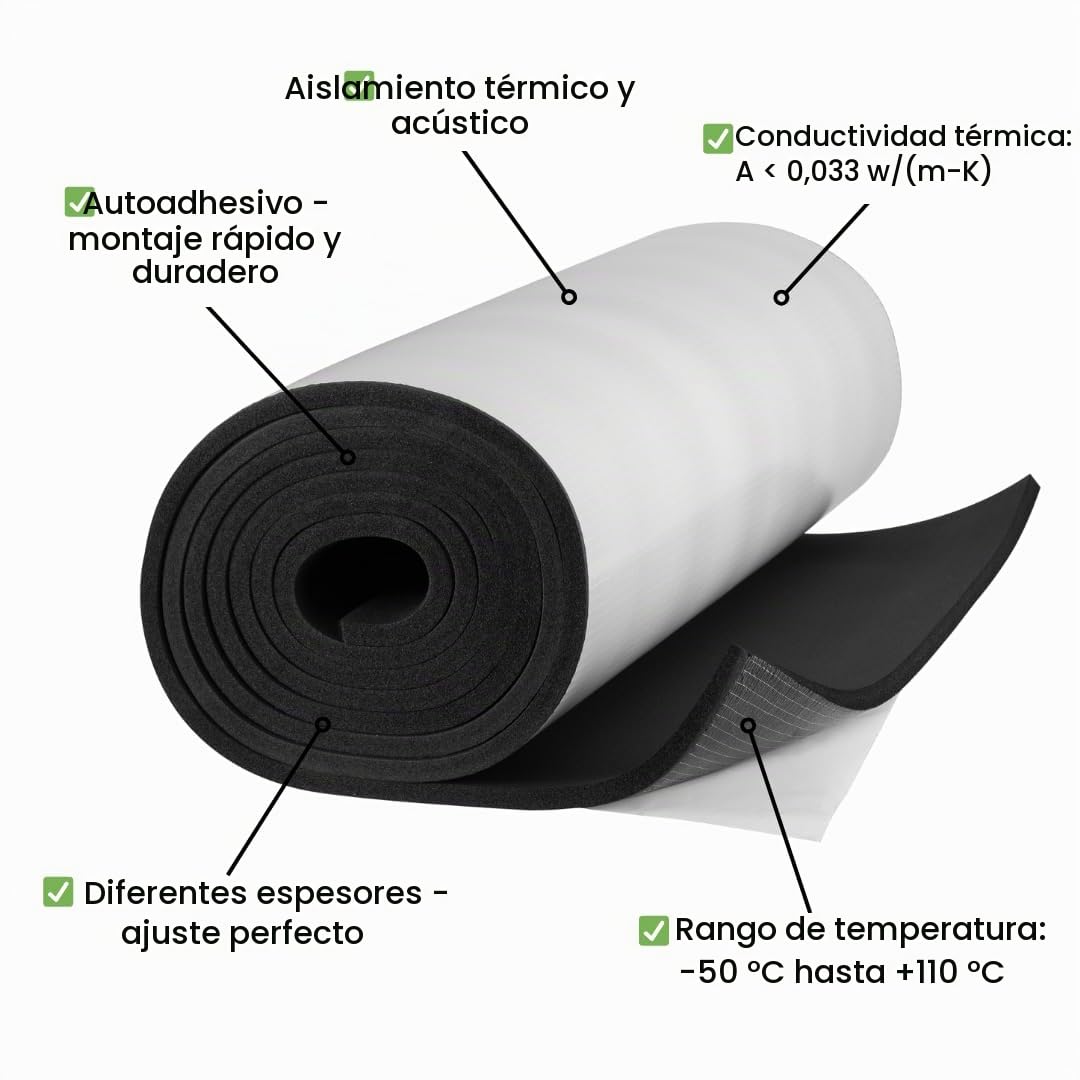 Armaflex AF 10 mm - 50 cm x 1 m Estera aislante autoadhesiva – Eficiente aislamiento térmico y frío de caucho con protección contra el moho y la humedad