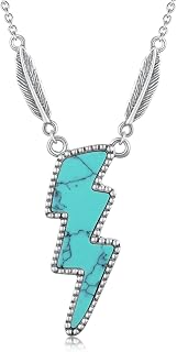 Lightning Bolt Necklace Western Necklace 925 Sterling Silver Turquoise Lightning Pendant Jewelry Gift for Women Girl