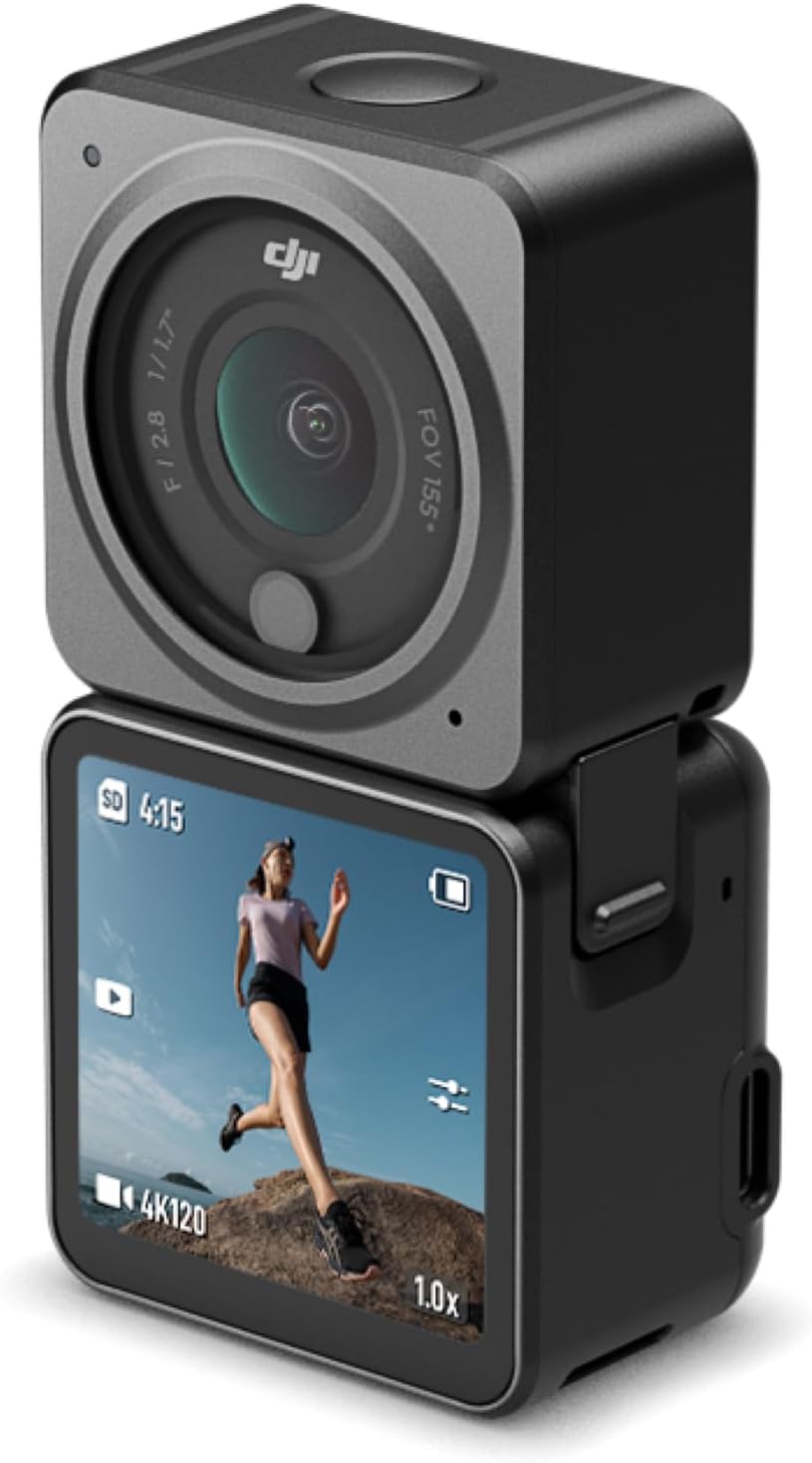 DJI Action 2 Dual Screen Combo (32GB) Action Camera, 4K Dual OLED Touch Screen, Ultra Wide Angle 155°FOV, Gimbal Mounted, Magnetic, Image Stabilization Technology, Waterproof Camera, Vlog and Action