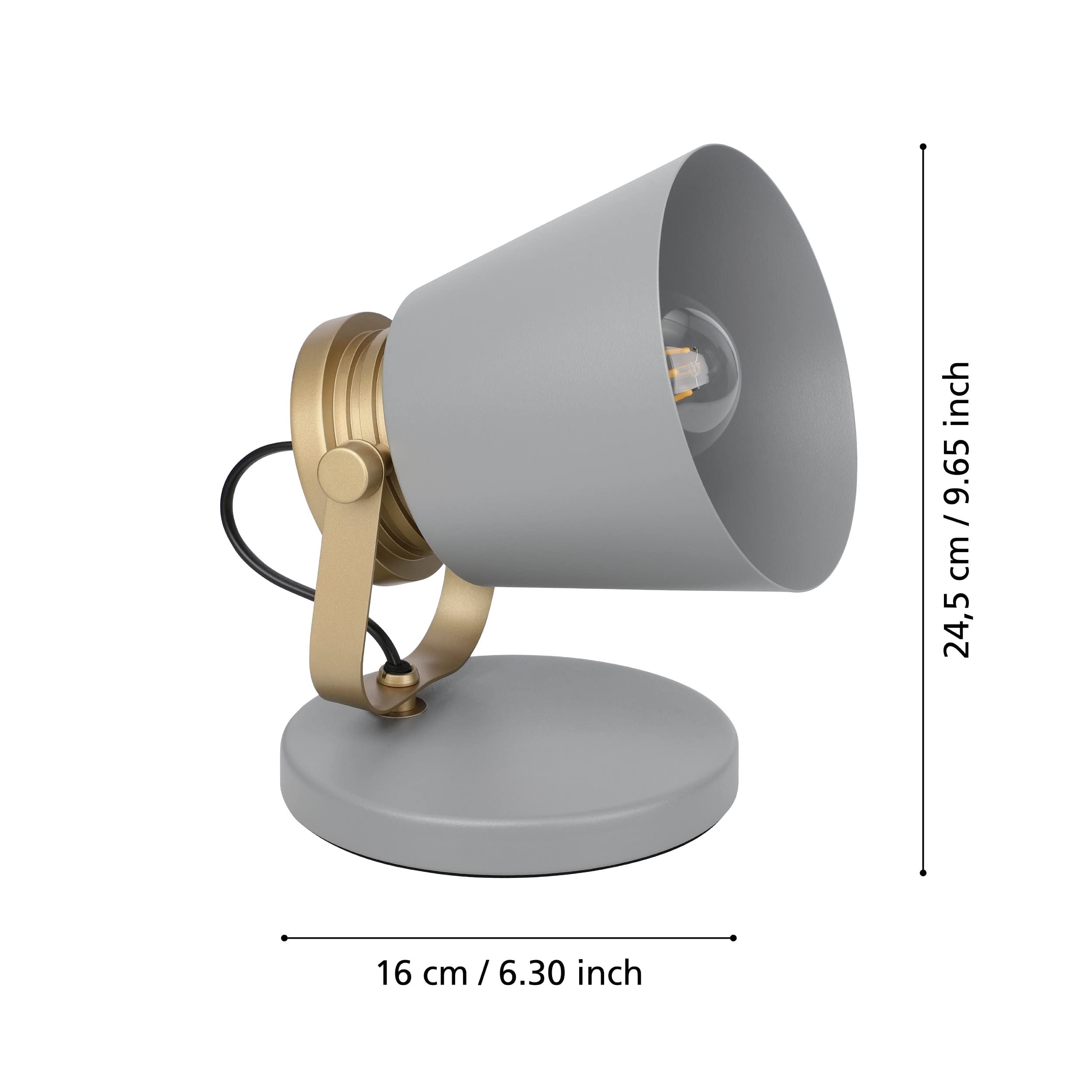 EGLO Nachttischlampe Twicken – Verstellbare Tischleuchte In Grau/Gold, E27, Für Schlafzimmer & Wohnzimmer