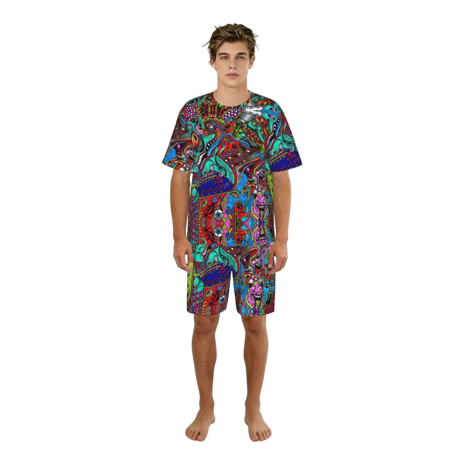 Pijama de verano para hombre fresco de manga corta con prácticos bolsillos laterales 8