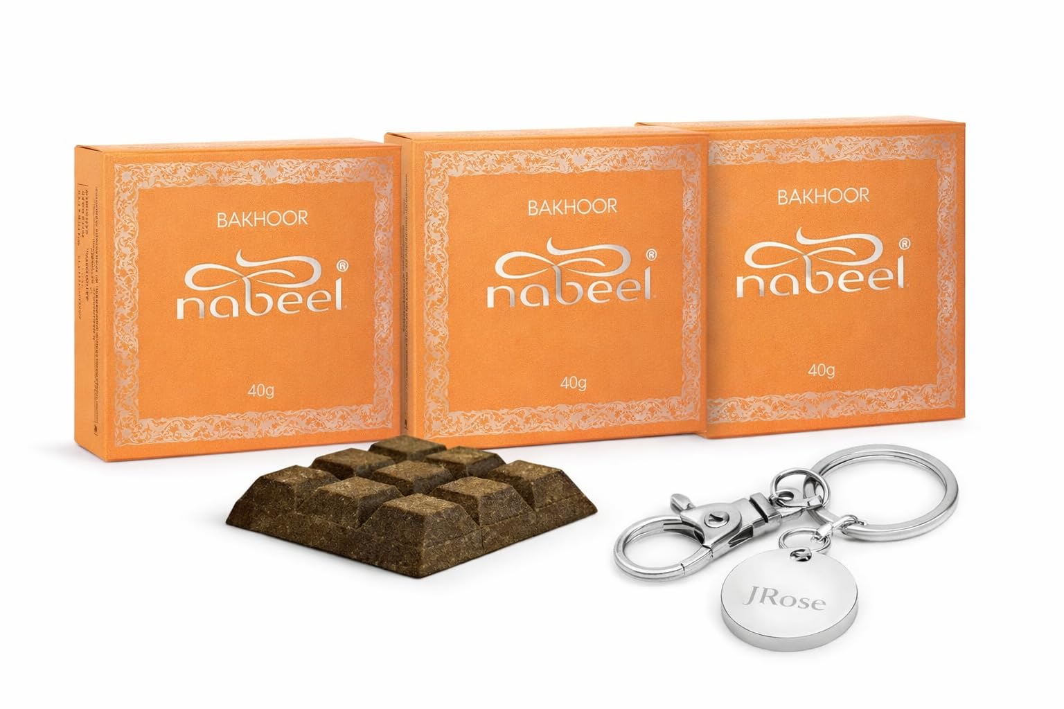 Jrose Collections Brown Nabeel Perfumes Oudh Bakhoor Incense Bricks – 3 Boxes X 9 Pieces Each – Long Lasting Oriental-Woody Fragrance With Jrose Trolley Keychain – Home & Gift Set