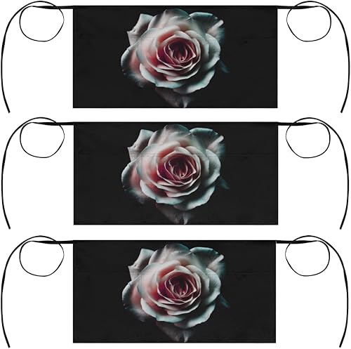 Miniatura 8 de XMNYGJ Juego de 3 delantales de cintura blanco y rosa, delantales para camarera, 3 bolsillos, impermeable, medio delantal