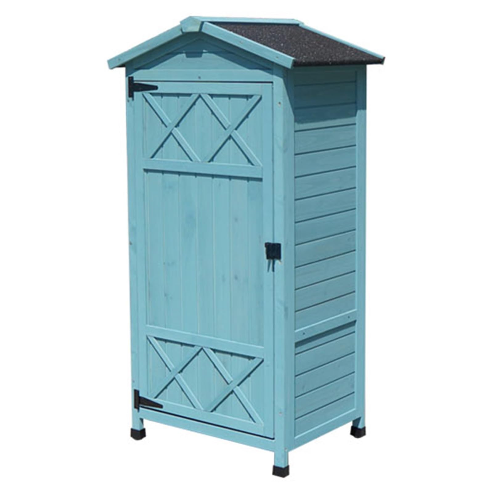 Armadietto organizer per attrezzi da giardino con tetto in asfalto impermeabile, capanno in legno blu cielo, per balcone, patio e prato, per una facile organizzazione e protezione