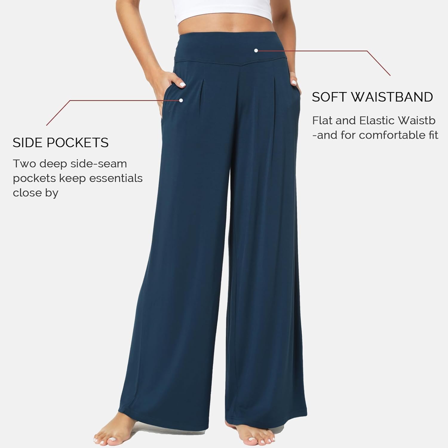 GYS Bamboo Viscose Pajama Pants for Women, Soft Wide Leg Flowy Palazzo Lounge Pants Comfy Pajama Bottoms with Pockets - Image 4