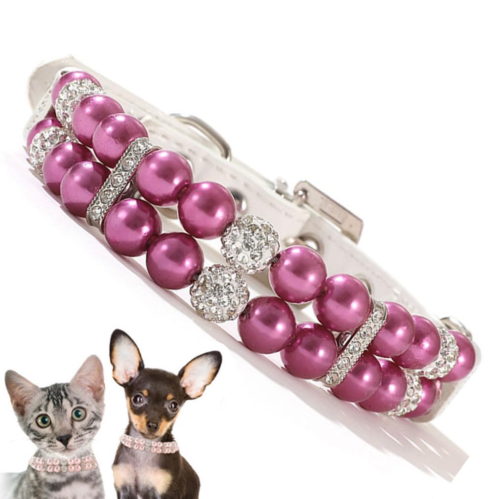 Purple Pearl Dog Collar, Fancy Crystal Bling Pearl Puppy Collar Rhinestone Luxury Beaded Necklace Diamond Girl Pet Jewelry for XXS XS Small Medium