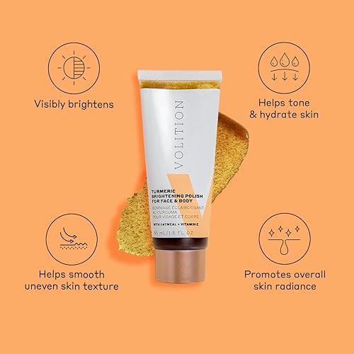Miniatura 3 de Volition Beauty - Esmalte iluminador de cúrcuma con avena + vitamina E, exfoliante físico para exfoliar la cara y el cuerpo, elimina la piel muerta,