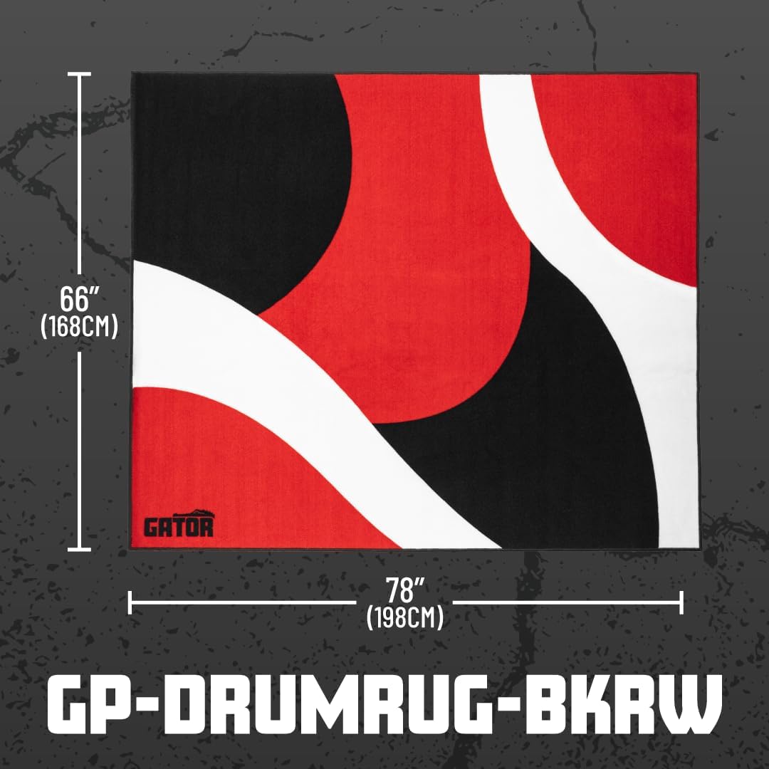 Gator Cases Drum Rug with Non-Slip Grip Backing, 78" x 66" Size, Safe for All Finishes, Black, Red, and White (GP-DRUMRUG-BKRW)