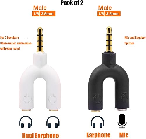 Miniatura 2 de Paquete de 2 divisor doble de 0.138 in, auriculares y micrófono, TRRS 4 pines