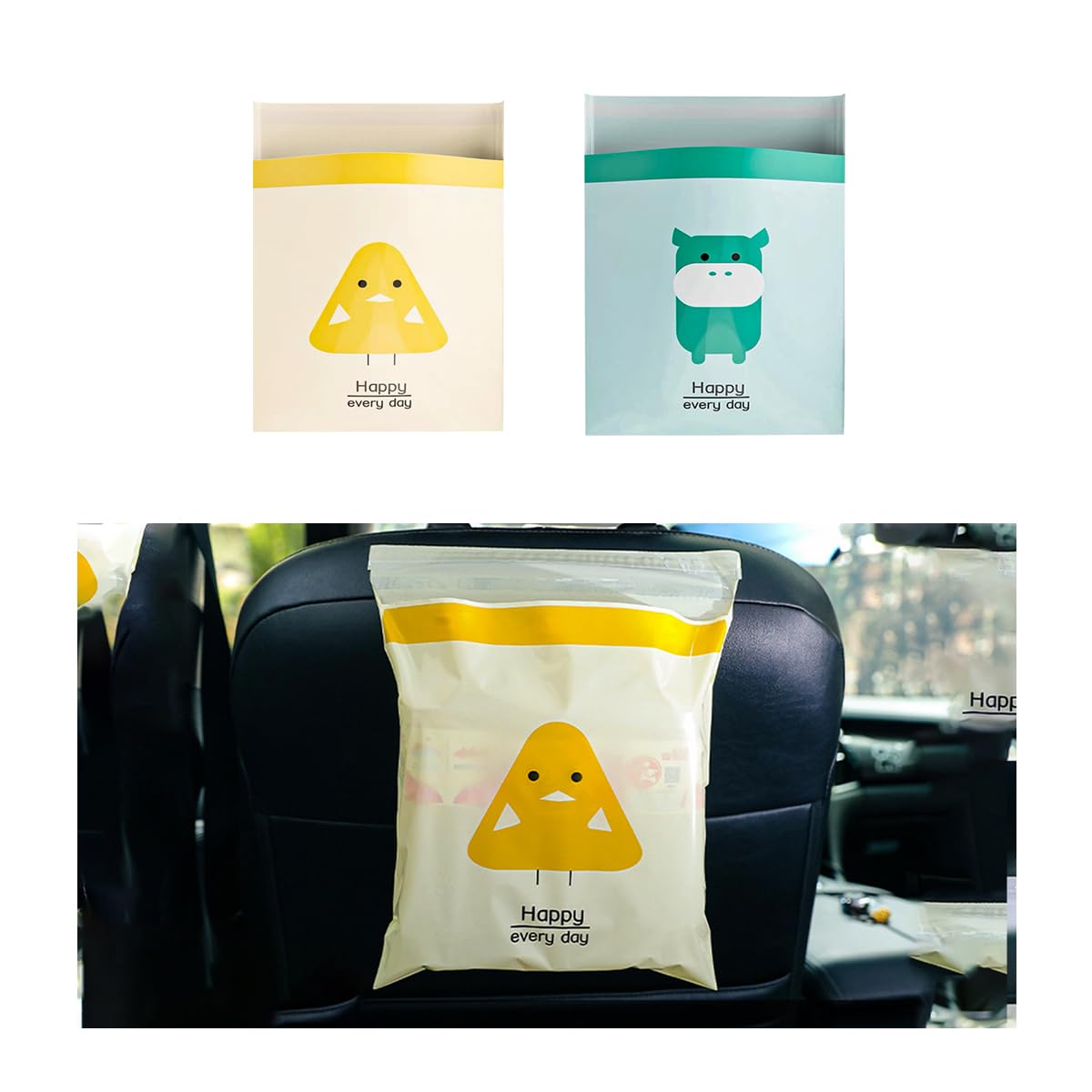 Augeny 30PCS Easy Stick-On Disposable Car Trash Bags, Self -Adhesive Waterproof Car Garbage Bags, Portable Leak Proof Vomit Bags Suitable for Car,