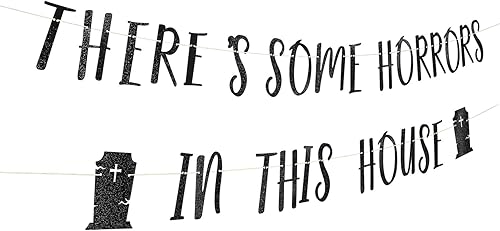 Miniatura 3 de Hay algunos horrores en esta casa, pancartas temáticas de terror con destello negro, pancartas de Halloween, carteles temáticos de lápida,