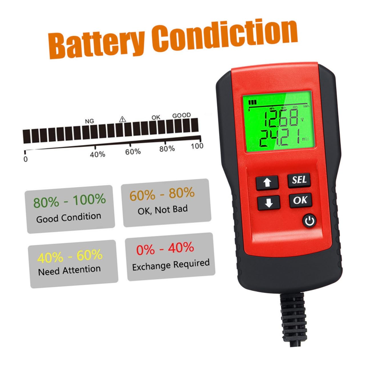 Alipis Tester Per Batteria Auto Analizzatore Di Carica Digitale Display Lcd Chiaro Strumento Di Test Per Batterie Auto Affidabile e Preciso Misura Intervallo