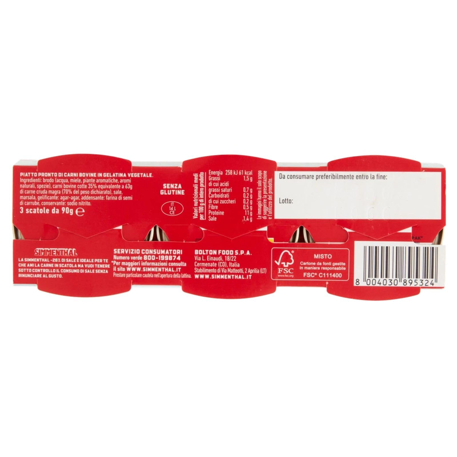 Simmenthal Meno Sale Carne in Gelatina Vegetale, 3 Confezioni da 3x90g (Totale 9 Lattine Singole) - 26% di Sale in Meno alla Versione Classica