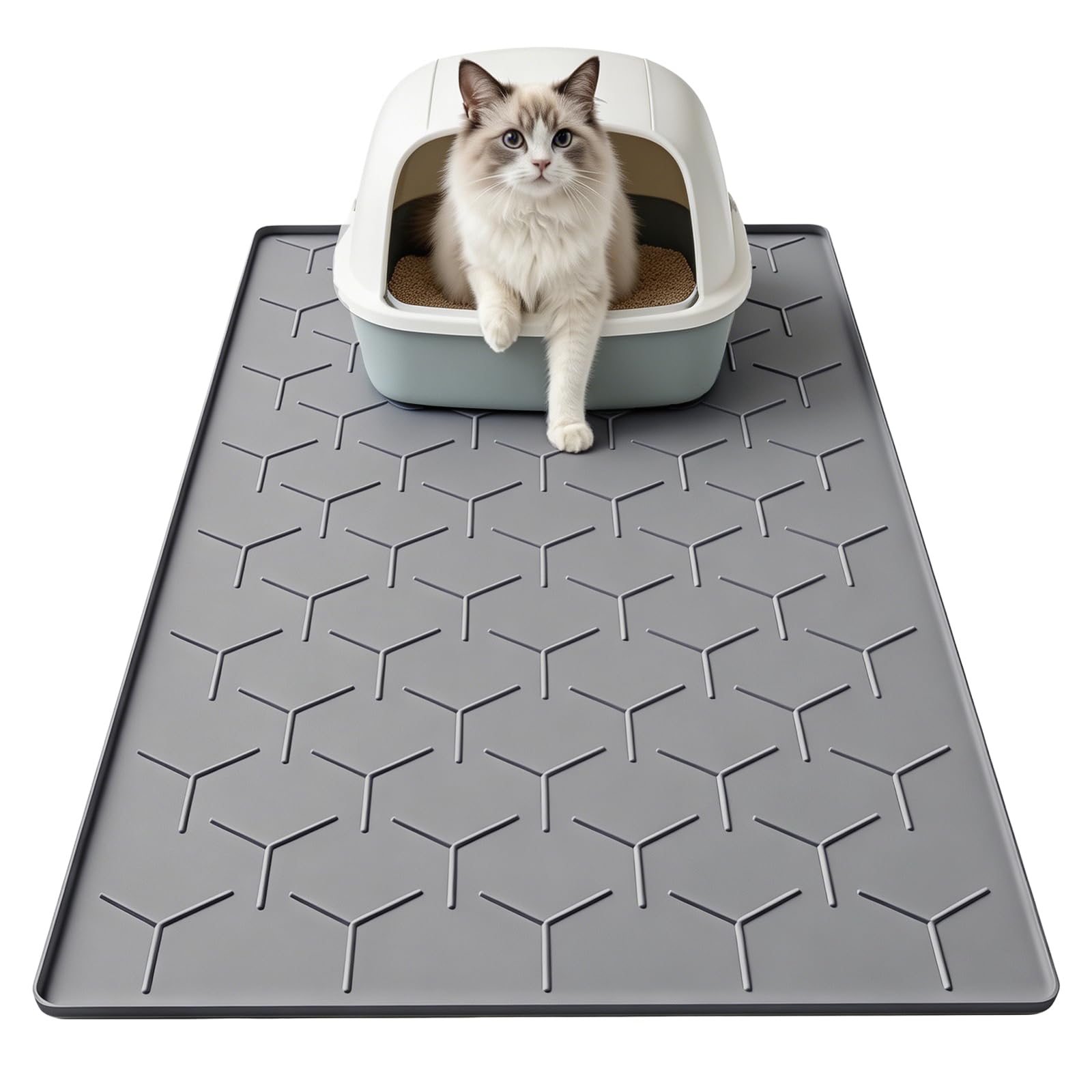 Garoopion Cat Litter Mat, Large 86x56cm Litter Tray Mat, Waterproof Silicone Pad Easy to Clean, Dark Grey