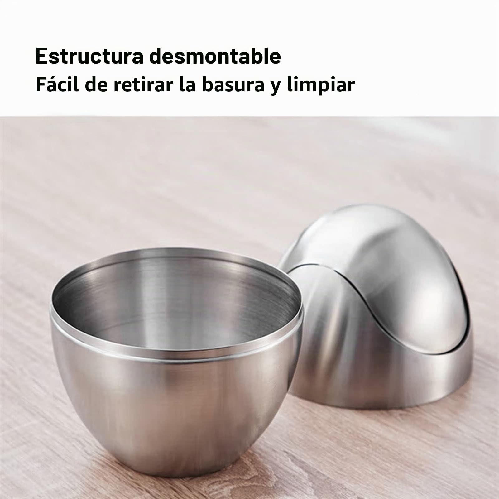 Papelera de Mesa con Tapa Basculante, Mini Cubo de Basura de Acero Inoxidable de 1.5 Litros, Papelera de Oficina Pequeña para Hogar, Oficina, Cocina, Dormitorio, Baño