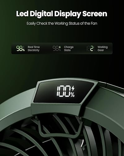 Miniatura 5 de Gaiatop Ventilador de camping portátil con linterna LED, rotación de 360 y clip para escritorio, batería recargable USB de 4000 mAh, pantalla