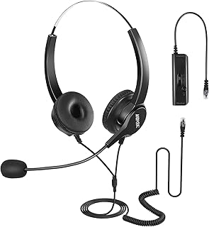 AGPTEK Hands-Free Call Center Noise Cancelling Corded Binaural Headset Headphone with 4-Pin RJ9 Crystal Head and Mic Microphone for Desk Phone - Telephone Counselling Services, Insurance, Hospitals