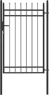 Outsunny Galvanised Steel Garden Gate, Outdoor Fence Gate Security Barrier with Lock, Keys and Handle, Outdoor Entrance Way Door with Classic Finials, 105 x 204 cm, Black