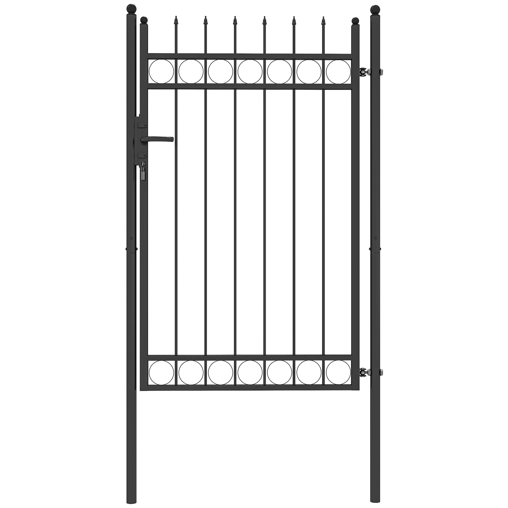 Outsunny Cancello Giardino a 2 Paletti con Maniglia, Lucchetto e 3 Chiavi, Cancello a Esterno in Acciaio Zincato, 105x204 cm, Nero