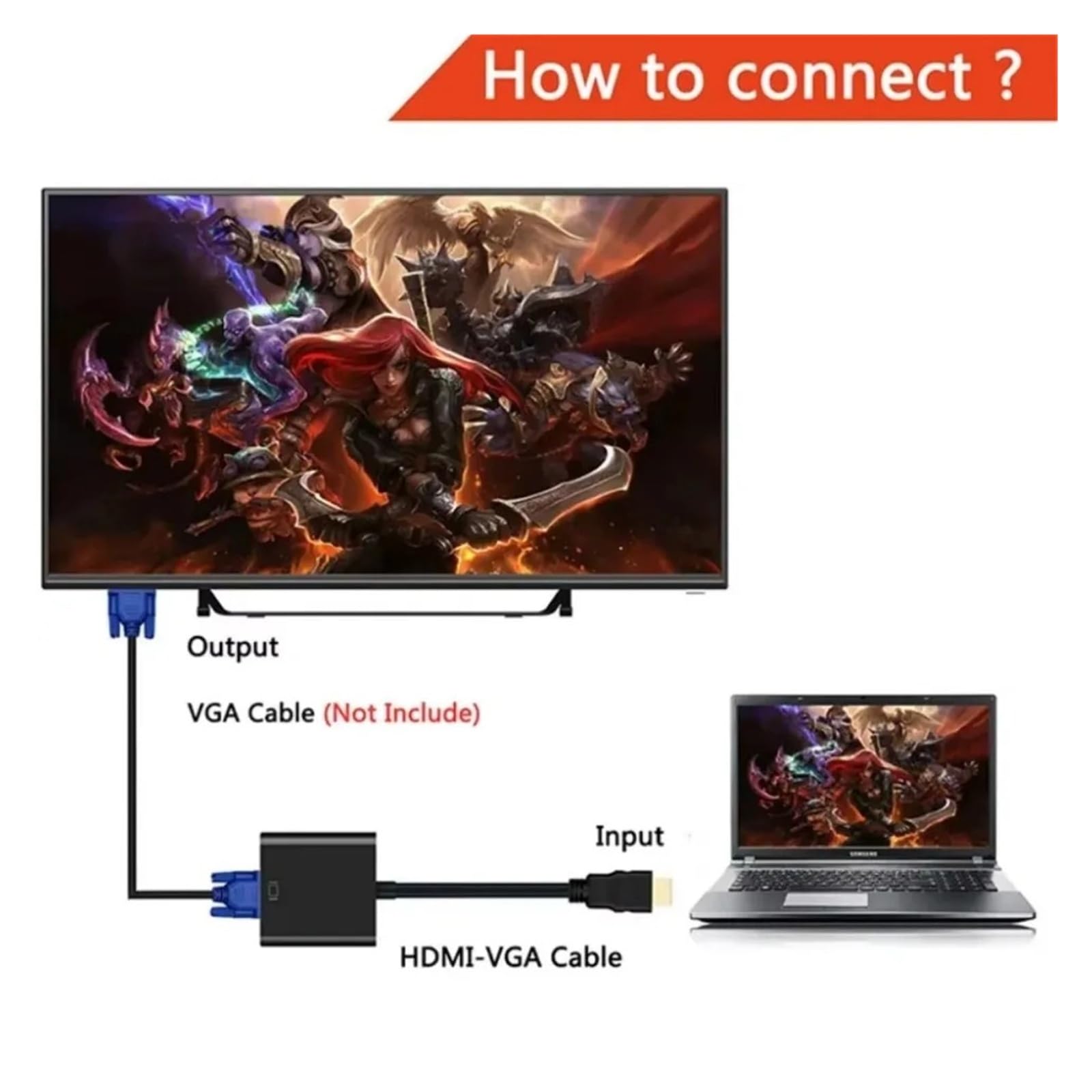 Adapter HDMI na VGA 1080P pozłacany do laptopa PC monitora telewizora (biały)