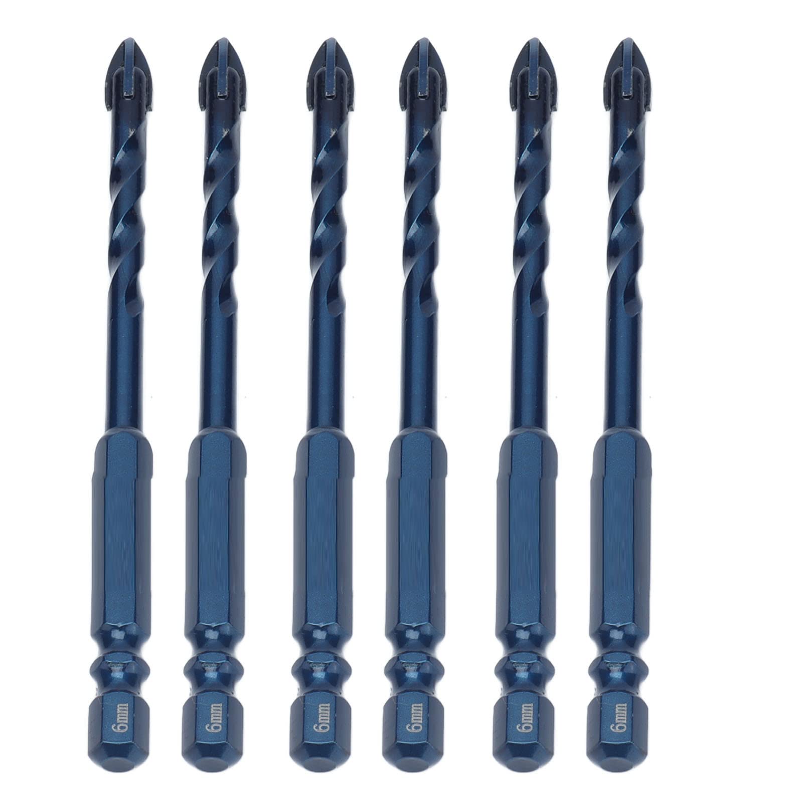 Juego de 10 brocas de punta de lanza cruzada, brocas de carburo con vástago hexagonal de 1/4 pulgadas, diseño de punta de lanza cruzada reforzada para azulejos de cerámica, (apertura de 6 mm)