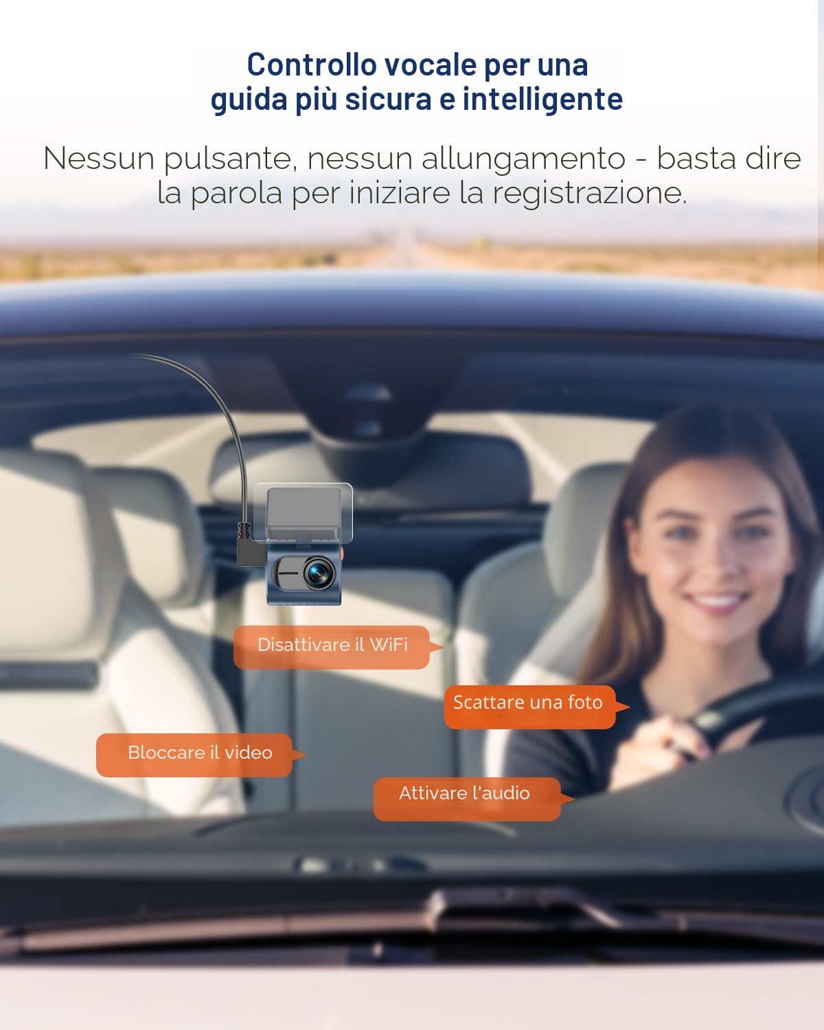 KAWA Dash Cam Auto - Display Trasparente con Controllo Vocale, 2K1296P Piccola Telecamera,Visione Notturna, 145° FOV, Supercondensatore, Include SD 32GB, Sensore G, Controllo App