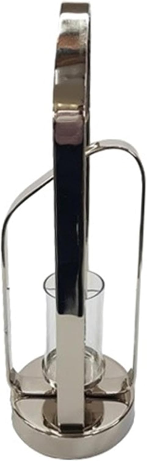 Decorative Metal and Glass Candle Holder Hurricane - Stylish Home Decor Accent for Pillar Candlestick Holder or Table Centerpiece - Sculptural Candle Stand Holder for Living Room Decor - 21", Silver