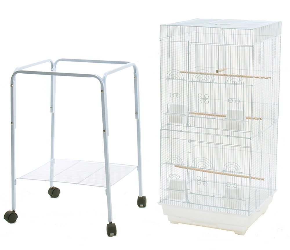 Parakeet Cockatiel Tall Large Metal Wire Bird Cage with Stand, 18" by 18" by 62", White