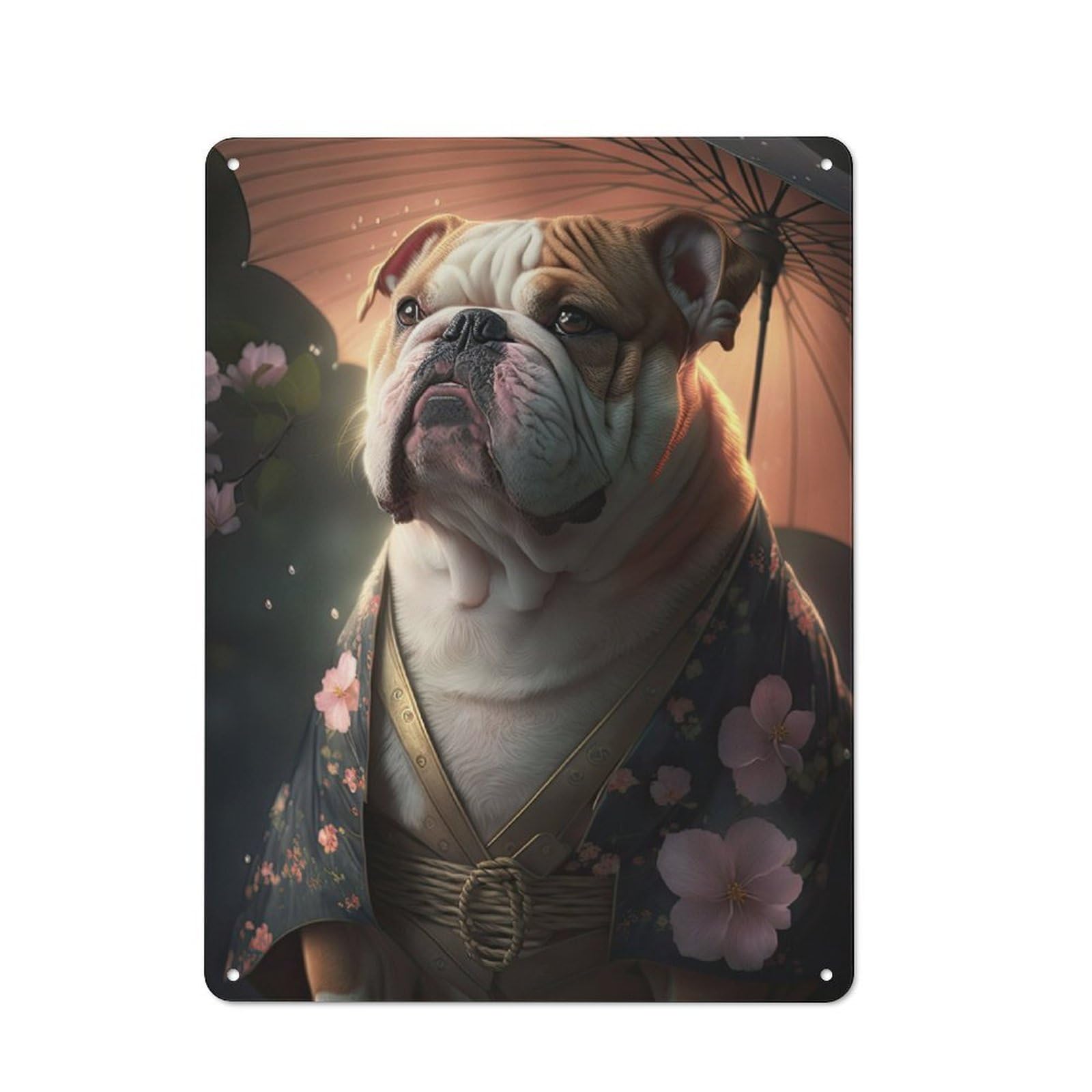 Junmoney English Bulldog Kimono Garden Style Tin Sign 40X30cm, Porch Wall Decor For Patio Bar, Workshop, Shed Or Kitchen